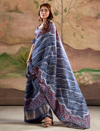 Graceful blue printed silk saree for festivities