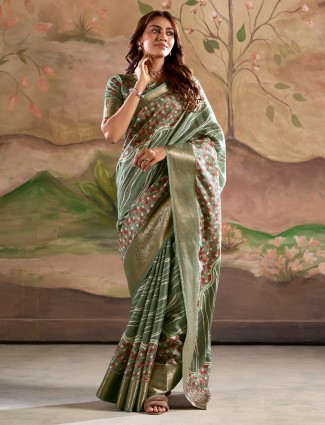 Green silk saree for wedding celebrations