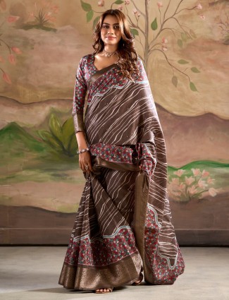 Grey elegant printed silk saree for festivities