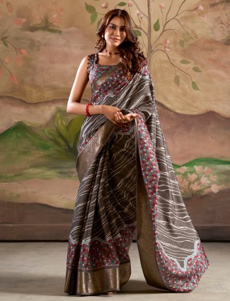 Grey printed saree for festive elegance