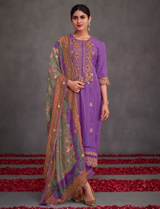 Purple muslin silk festive wear salwar suit