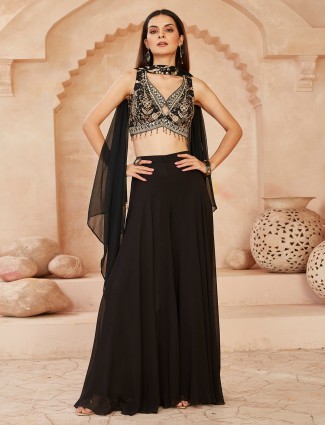 Black georgette designer suit with zardosi detailing