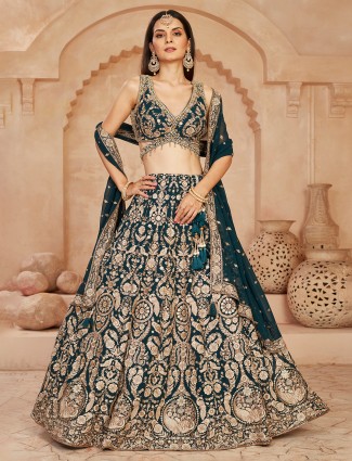 Georgette bottle green lehenga choli