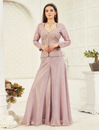 Lilac purple organza palazzo suit with artistic highlights