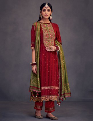 Maroon crepe festive special salwar suit with print