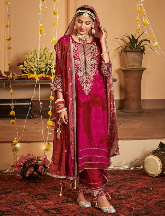 Maroon silk resham worked salwar suit