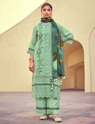 Mint blue organza salwar suit for festive wear
