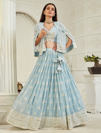 Wedding style mint blue lehenga choli for women