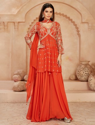 Orange pakistani georgette wedding wear palazzo suit