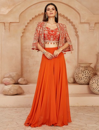 Orange jacket style palazzo suit with aabla highlights