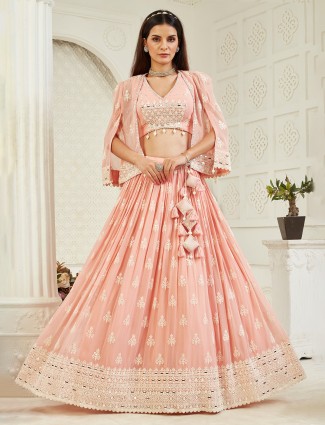 Wedding wear peach lehenga choli for women
