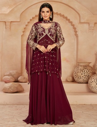 Wine pakistani suit with grand embellishment ensemble