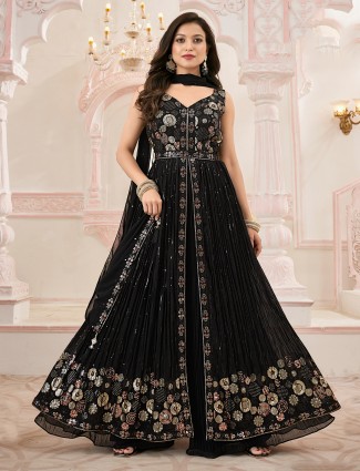 Black georgette palazzo style with sequin accents