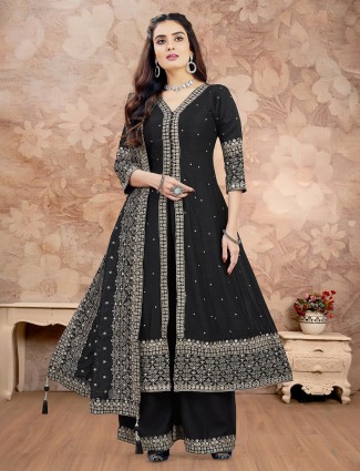 Black palazzo outfit featuring resham thread embroidery