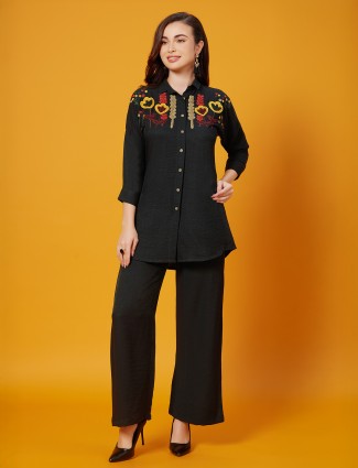 Casual black silk co-ord set with elegance