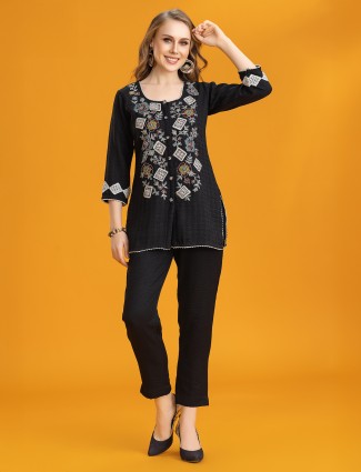 Black silk pant co-ord with embroidery