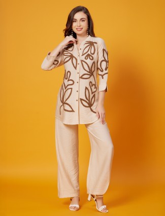 Brown silk co-ord set with thread detailing