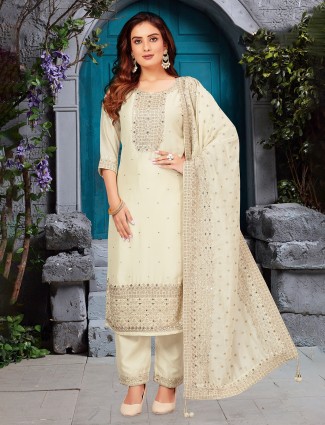 Cream salwar dress with intricate silk and sequin work