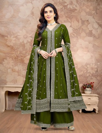 Mehendi green pakistani cut silk salwar dress