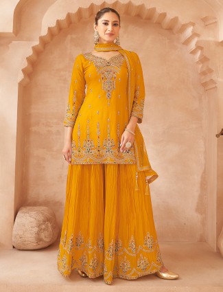 Orange classic silk palazzo outfit for festive use