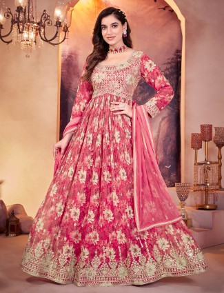 Pink silk anarkali dress perfect for wedding functions