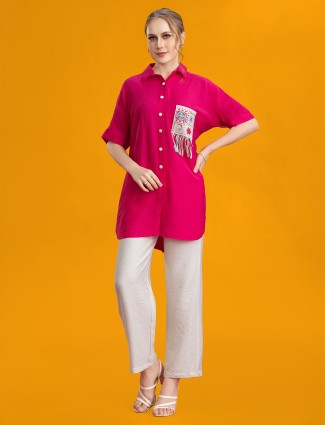 Casual pink silk palazzo co-ord set with artistic embroidery