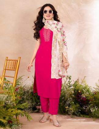Pink silk salwar suit with zardosi craftsmanship