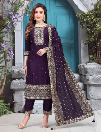 Purple silk salwar outfit for festive gatherings