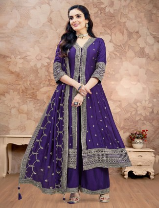 Purple ethnic palazzo attire in pakistani silhouette