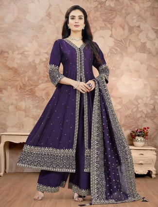 Purple silk palazzo suit styled in pakistani fashion