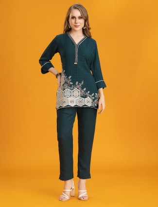 Rama blue silk V-neck pant co-ord