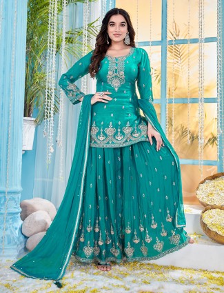 Rama green festive wear silk palazzo set