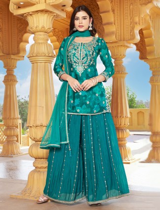 Rama green designer silk palazzo set for celebrations