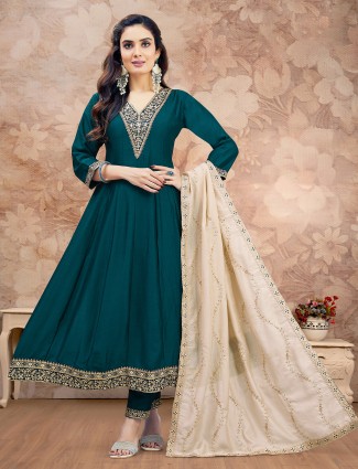 Rama green sequin decorated silk salwar outfit