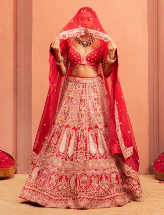 Red sweetheart neck lehenga choli for wedding