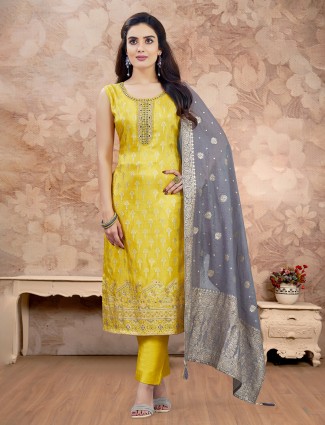 Yellow zari embellished traditional silk salwar
