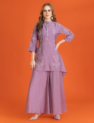 Purple silk sharara set with decorative accents