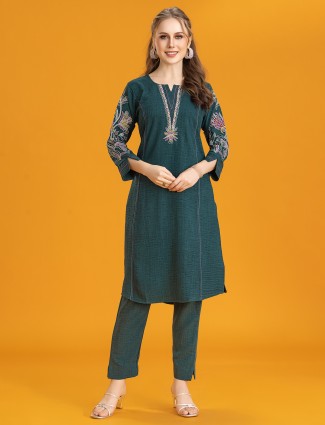 Elegant rama blue silk kurti set for women