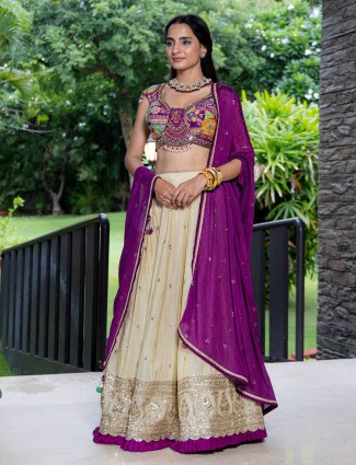 Violet silk lehenga choli with dupatta