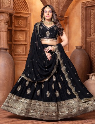 Elegant black wedding lehenga in luxe silk fabric