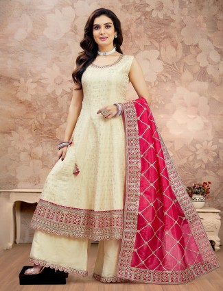 Cream palazzo silk suit with graceful dupatta