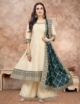 Cream silk palazzo suit for wedding events