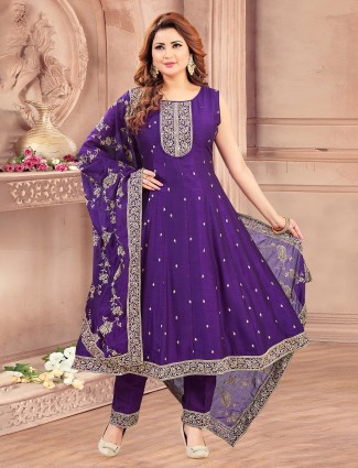 Dark purple silk suit with stylish dupatta set