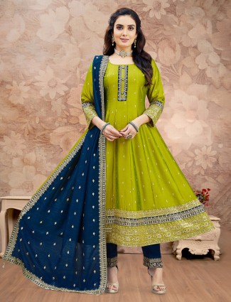 Light green silk suit with festive dupatta