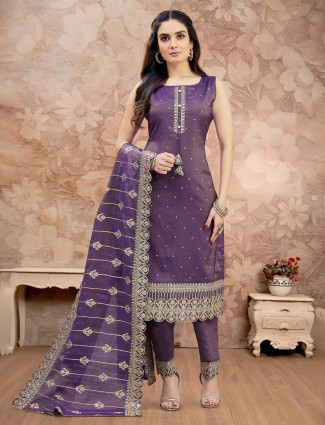 Pastel purple straight cut silk suit design