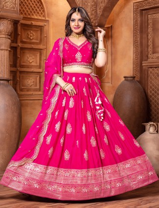 Charming pink occasion lehenga in smooth silk finish