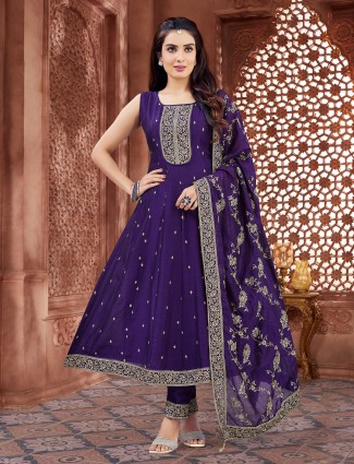 Purple silk festive wear suit with dupatta
