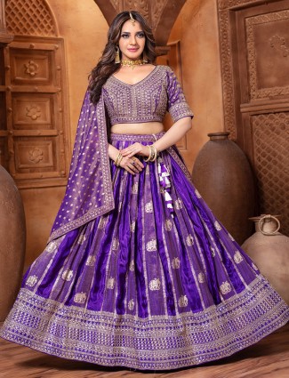 Royal purple festive lehenga with zari accents
