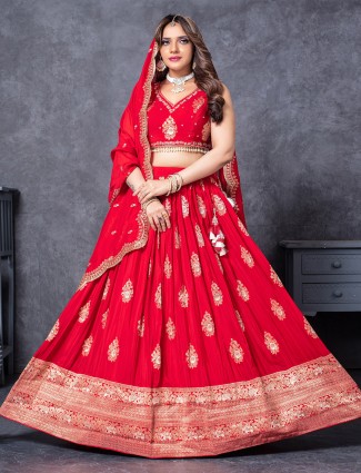 Red silk lehenga with zardosi touches