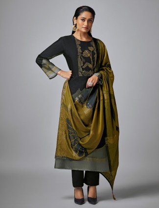 Black festive wear silk salwar suit with thread work